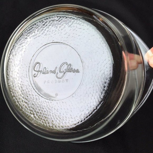 Inland Glass Serving Mixing Bowl Clear Pressed Textured Base Handles Vintage - Picture 7 of 12